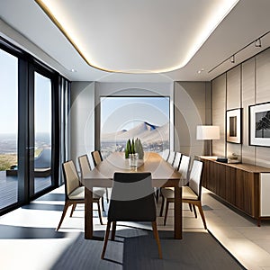 dining room features an open-concept design with sliding glass doors and panoramic windows