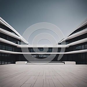 AI generated illustration of a modern white building with large windows