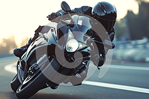 AI-generated illustration of a motorcyclist riding a black sports motorbike