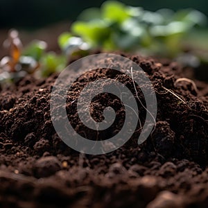 AI generated illustration of a mound of dark soil, suitable for planting new plants