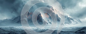 AI generated illustration of mountain peaks and ocean waves intertwining in nature's beauty