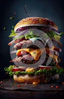 AI generated illustration of a multilayered burger