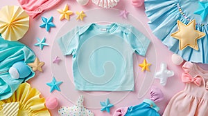 AI generated illustration of newborn girl clothing on a pink backdrop