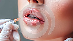 AI generated illustration of a nurse administering lip injections to a woman