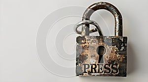 AI generated illustration of an old padlock with "PRESS" endorsement on it