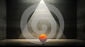 AI generated illustration of an orangeball on the floor in front of a black triangular shape