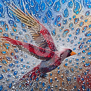 AI generated illustration of a pajaro in flight with water droplets photo