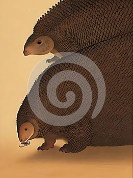 AI generated illustration of pangolins on the bright background photo
