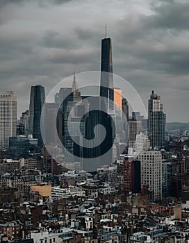 AI generated illustration of a panoramic view of the iconic skyline of New York City photo