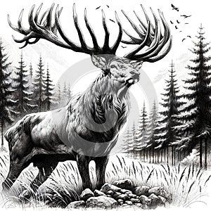 AI generated illustration of a pencil sketch of a deer