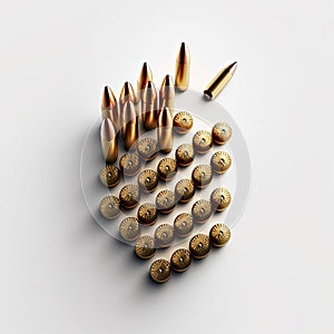 AI generated illustration of a pile of bullets on a white surface