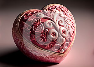 AI-generated illustration of a pink heart-shaped jewelry box.