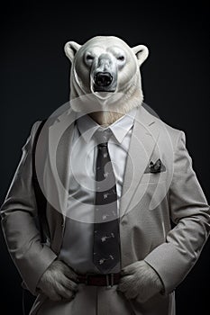 AI-generated illustration of A polar bear wearing a professional business suit