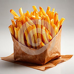 AI generated illustration of a portion of french fries served in a brown paper bag