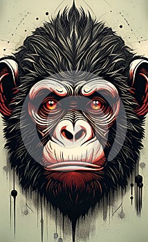 AI generated illustration portrait of an angry monkey