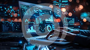 Artificial intelligence data analytics dashboard on laptop screen