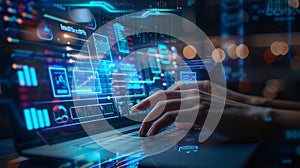 Artificial intelligence data analytics interface on laptop computer