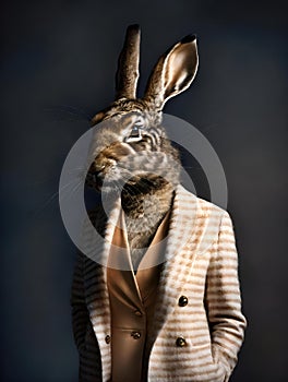 AI generated illustration of a Rabbit wearing Champagne Seersucker Damask