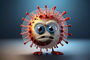 AI-generated illustration of a red cartoonish coronavirus with eyes