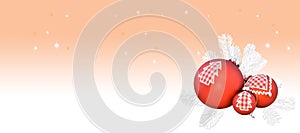 AI generated illustration of red Christmas balls with white fir branches with copyspace