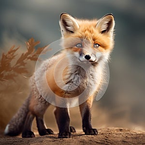 AI generated illustration of a red fox traversing a sun-drenched desert landscape at sunrise