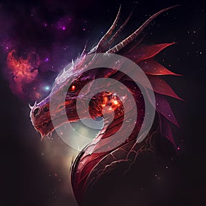 AI-generated illustration of a red space dragon.