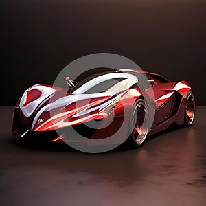 AI generated illustration of a red sports car with white and black stripes