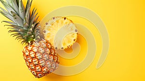 AI generated illustration of a ripe pineapple isolated on a yellow background