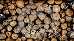 AI generated illustration of a rustic pile of wood logs arranged in a neat and orderly stack