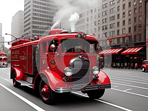 AI-Generated illustration of a 1930s Fire truck responding to a call photo