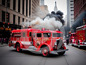 AI-Generated illustration of a 1930s Fire truck responding to a call photo