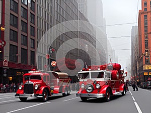 AI-Generated illustration of a 1930s Fire truck responding to a call photo