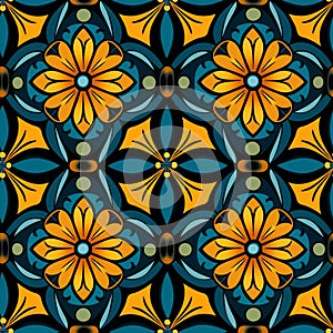 AI generated illustration of seamless abstract floral background featuring yellow and blue colors