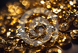 AI generated illustration of shiny gold beads on black surface