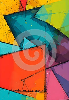 Dynamic Multicolor Abstract Arrow Composition With Layered Geometric Shapes