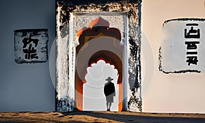 AI generated illustration of a silhouette of a man in a tunnel