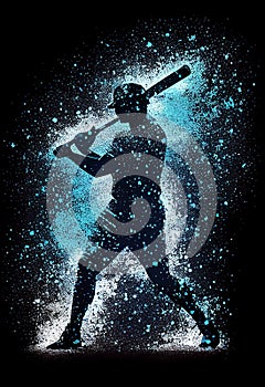 AI generated illustration of  Silhouette of a young adult male baseball player holding a wooden bat