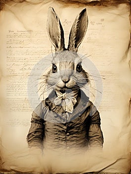 AI generated illustration of a sketch of a rabbit wearing formal eveningwear