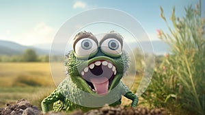 AI generated illustration of a small cartoon creature with large eyes and a wide-open mouth