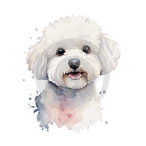 AI generated illustration of a small white dog with big brown eyes and ears