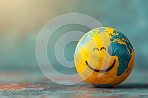 AI generated illustration of a smiling Earth globe for the concept of World Laughter Day