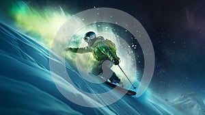 AI generated illustration of A solitary skier in a moment of exhilaration photo