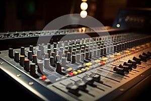 AI generated illustration of a sound board with an array of knobs and buttons for music production