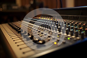 AI generated illustration of a sound board with an array of knobs and buttons for music production