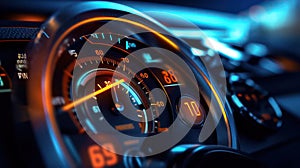 AI generated illustration of a speedometer dashboard in a brand-less electric car concept.