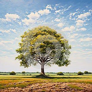 AI generated illustration of a splendid tree standing in the heart of a peaceful field