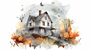 AI generated illustration of a spooky Halloween scene in a watercolor art style