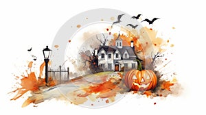 AI generated illustration of a spooky Halloween scene in a watercolor art style