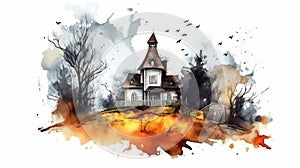 AI generated illustration of a spooky Halloween scene in a watercolor art style