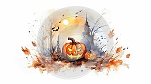 AI generated illustration of a spooky Halloween scene in a watercolor art style